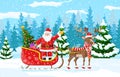 Christmas santa claus rides reindeer sleigh. Royalty Free Stock Photo