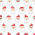 Christmas Santa Claus seamless pattern, cartoon cute head characters, red Santa hat, New Year fun background, vector winter Royalty Free Stock Photo