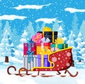 Christmas Santa Claus sleigh with gifts boxes Royalty Free Stock Photo
