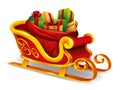 Christmas Santa Claus sleigh with sack bag loaded with gift box presents. Isolated