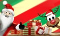 Christmas santa claus thumbs up in front of a pile of Christmas presents festive 3d render