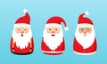 Christmas Santa Claus vector icons, cartoon character, red Santa hat, New year collection, holiday winter illustration on blue Royalty Free Stock Photo