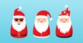 Christmas Santa Claus vector icons, cartoon character, red Santa hat, New year collection, holiday winter illustration on blue Royalty Free Stock Photo