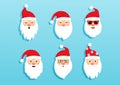 Christmas Santa Claus vector icons, cartoon head character, red Santa hat, New year cute collection, holiday winter illustration Royalty Free Stock Photo