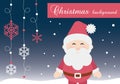 Merry Christmas Cute Santa Claus Vector Illustration Printable Banner Poster Wall Greeting Card Blue Background with snow