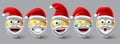 Christmas santa emoji vector set. Emojis smiley santa claus wearing red hat icon collection