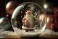 Christmas Santa in Glass snow globe , realistic 3d design. Festive sphere object, generative AI. Royalty Free Stock Photo