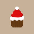 Christmas santa hat cupcake vector illustration