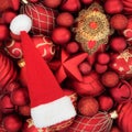 Christmas Santa Hat and Red Bauble Luxury Decorations Royalty Free Stock Photo