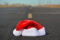 Christmas Santa Hat In Road Travel Concept