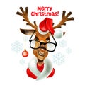 Christmas santa hipster deer. Vector illustration