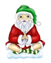 Christmas. Santa meditates in the lotus position, New Year