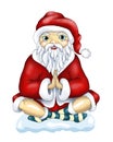 Christmas. Santa meditates in the lotus position, New Year