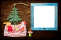 Christmas Santa and reindeer photo frame card Royalty Free Stock Photo