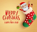 Christmas santa sack hang vector design template. Merry christmas greeting card in empty space for messages.