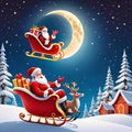 Christmas santa sleigh helper flying night moon stars snow Royalty Free Stock Photo