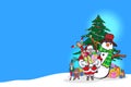 Christmas Santa and snowman with elf and deer card template pop art comics Royalty Free Stock Photo