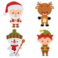 Christmas santa snowman reindeer elf cartoon set Royalty Free Stock Photo