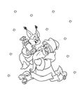 Christmas Santa and squirrel coloring pages