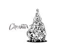 Christmas santa tree background Cartoon Style Royalty Free Stock Photo