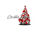 Christmas santa tree background Cartoon Style Royalty Free Stock Photo