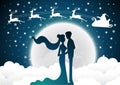 Christmas with santa Wedding invitation card with silhouette bride and groom.full moon background. Royalty Free Stock Photo