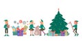 Christmas Santas Elves cute little boys and girls flat vector illustration