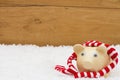 Christmas Savings, Piggy Bank with scarf on snow with copy-spac Royalty Free Stock Photo