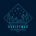 Christmas ,the savior is born banner with light blue abstract shape line Nativity of Jesus scene and Three wise men in the