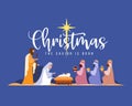 Christmas the savior is born banner with Nativity of Jesus scene and Three wise men on dark night with star on sky background Royalty Free Stock Photo