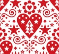 Christmas Scandinavian folk art vector seamless pattern - repetetitive design with hearts, flowers, snowflakes and Christmas trees Royalty Free Stock Photo