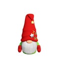 Christmas Scandinavian gnome with long white beard in red hat decorated with stars 3D render illustration.