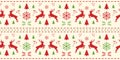 Christmas scandinavian white, red and green seamless pattern with gorgeous deer and snowflake. Winter background for