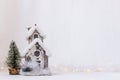 Christmas scee with little snow house and fir tree Royalty Free Stock Photo