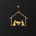 Christmas scene of baby Jesus in the manger, Mary and Joseph in silhouettes, Christian Christmas star with text Nativity of Christ Royalty Free Stock Photo