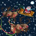 Christmas scene of cartoon Santa Claus with sleigh and reindeers Royalty Free Stock Photo