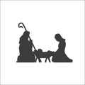 Christmas scene, Christianity birth of baby Jesus. Mary and Joseph, manger holiday silhouette. Vector illustration Royalty Free Stock Photo