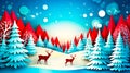 Christmas scene with deer and two deers in snowy forest. Generative AI Royalty Free Stock Photo