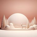 Christmas scene with deer and winter landscape. 3d render illustration. AI Generative.