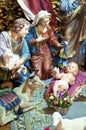 Christmas scene with figures of Jesus, Mary and Magus Royalty Free Stock Photo