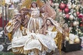 Christmas scene from figurines of the birth of little Jesus. Royalty Free Stock Photo