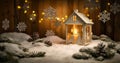Christmas scene with lantern and ornaments Royalty Free Stock Photo