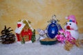 Christmas scene with a mouse and a house,Christmas house card with snowman and mouse with wheat Royalty Free Stock Photo