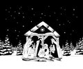 Christmas scene of the Nativity of Christ and the Adoration of the Magi in a night winter landscape Royalty Free Stock Photo