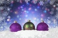 Christmas scene with purple and green ornaments