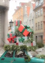 Christmas scene in Riga, Latvia. Car boot filled with Christmas presents. Old Riga. December in Latvia Royalty Free Stock Photo