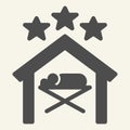 Christmas scene solid icon. Birth of Christ holy night glyph style pictogram on white background. Baby Jesus lies in