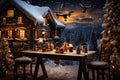 A christmas scene with a table and two stools Royalty Free Stock Photo