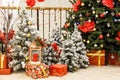 Christmas scene with tree decorated toys Royalty Free Stock Photo