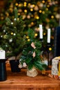 Christmas scene with tree gifts and fire in background Royalty Free Stock Photo